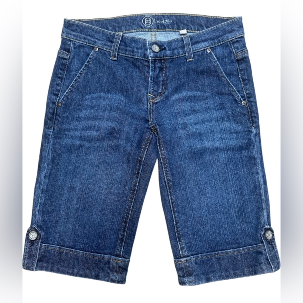 Bebe Vintage Denim Bermuda Shorts Size 26 Decorative Buttons Sailor Pant Y2K